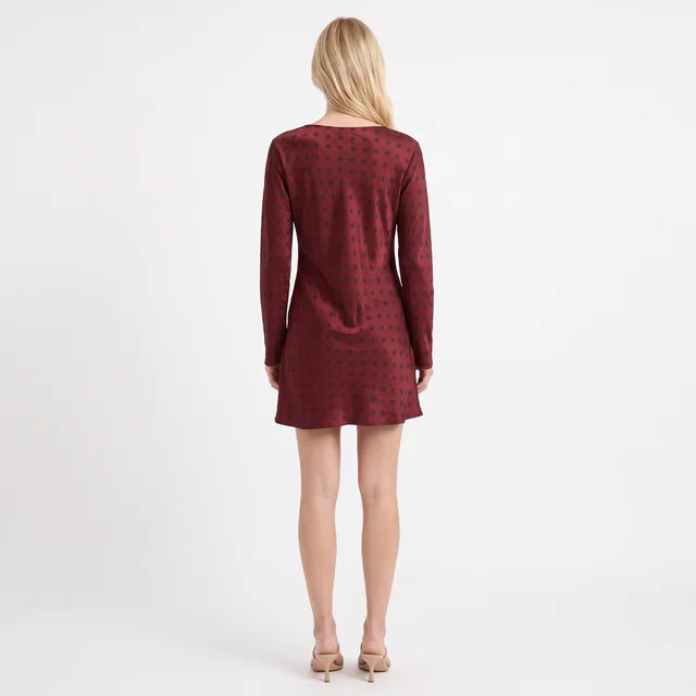VIVIENNE Women's Brown Maroon Polka Dot Satin Mini Dress