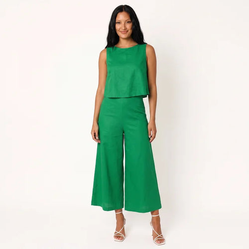 ADELAIDE Women's White Popover Wide Leg Sleeveless Jumpsuit