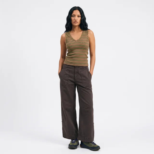 CLARA Women's Charcoal Embroidered Barrel Leg Twill Trouser