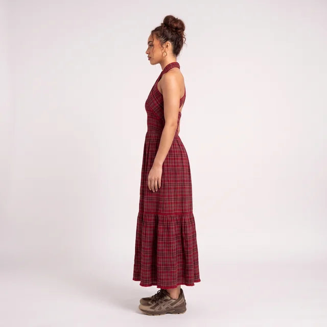 FLORENCE Women's Red Check Smocked Seersucker Midi Dress