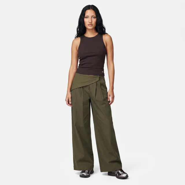 GEORGINA Women's Khaki Sarong Detail Wide Leg Trouser