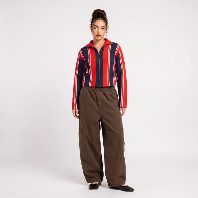 MARGARET Women's Chocolate Canvas Wide Leg Meals Chef Pant
