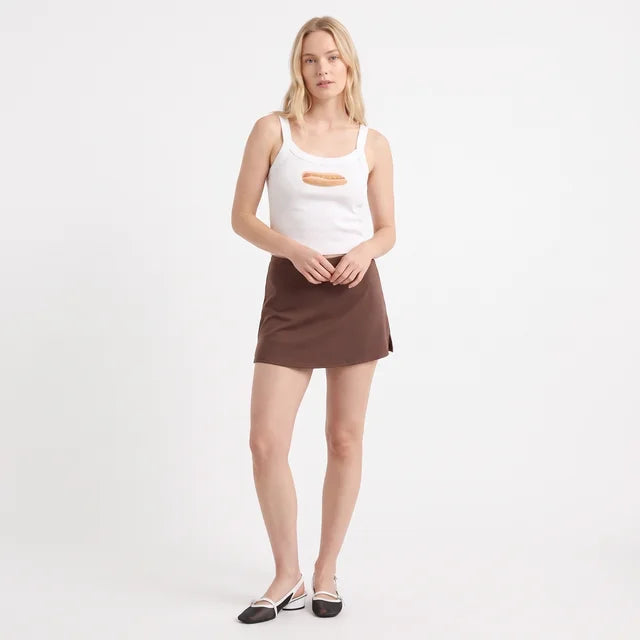 CHARLOTTE Women's Chocolate Stretch Rib Built-In Short Mini Skort