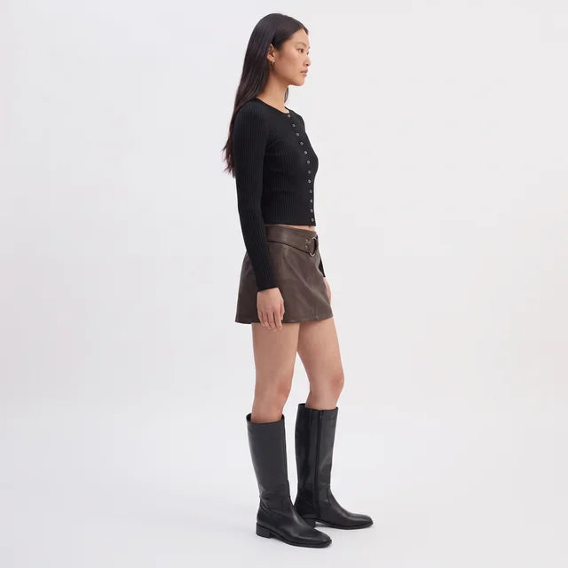 VIVIENNE Women's Caviar Black Crinkle Knit Long Sleeve Top