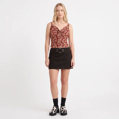 ADELAIDE Women's Mocha Suede Belted O-Ring Mini Skort