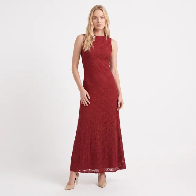 CLARA Women's Cabernet Red Cowl Neck Satin Slip Maxi Dress