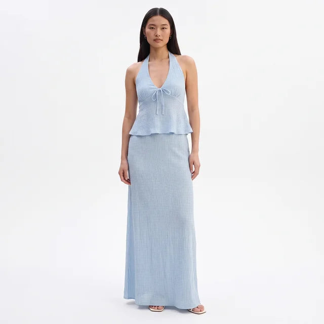 AMÉLIE Women's Overcast Check Lagoon Plaid Halter Top