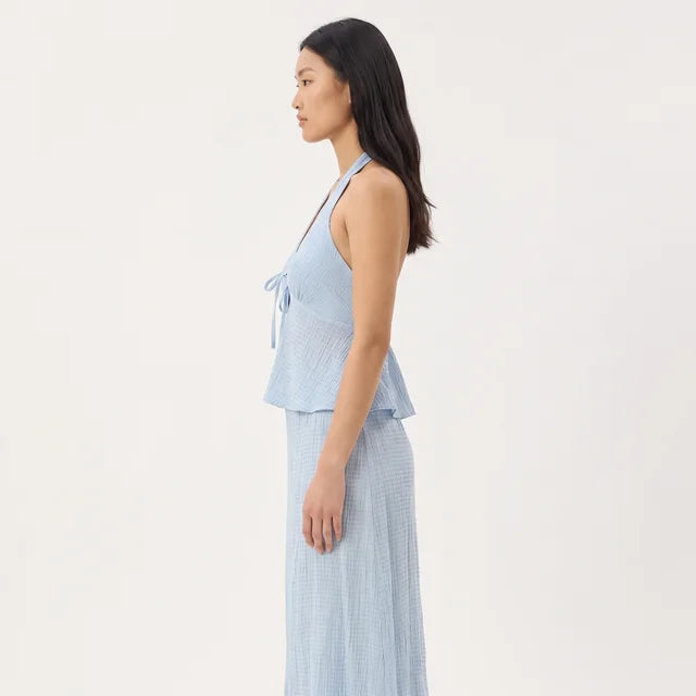 AMÉLIE Women's Overcast Check Lagoon Plaid Halter Top