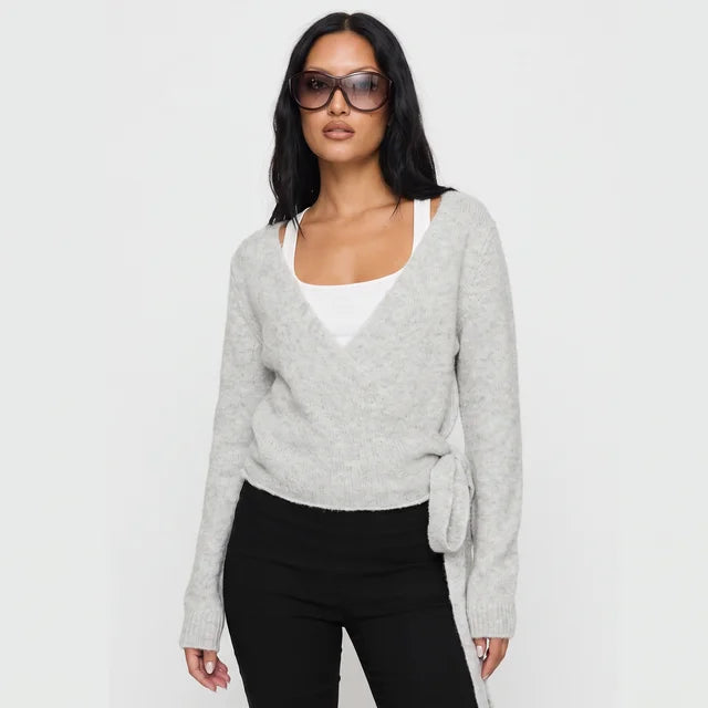 AMÉLIE Women's Chocolate Brown Tonee Wrap Knit Cardigan