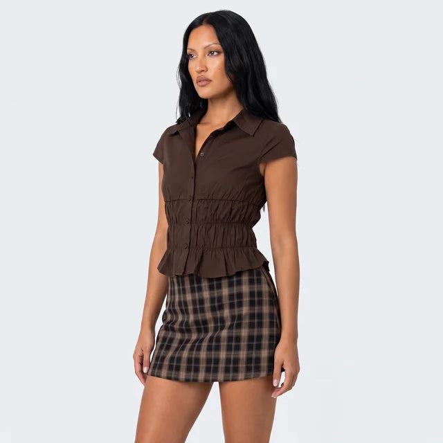 ISADORA Women's Brown Check Gigi Wrap Plaid Skort