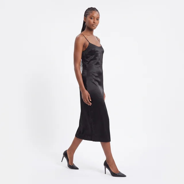 CELESTE Women's Noir Black Electra Asymmetric Cutout Midi Dress