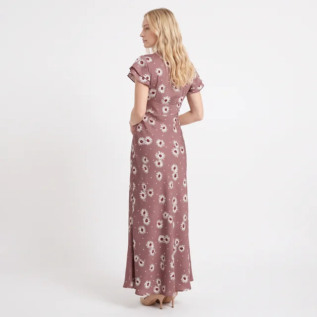 CAMILLA Women's Brown Polka Dot Cap Sleeve Maxi Dress