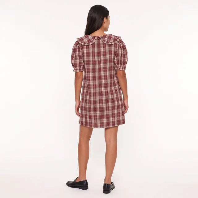 CHARLOTTE Women's Burgundy Plaid Collar Mini Dress