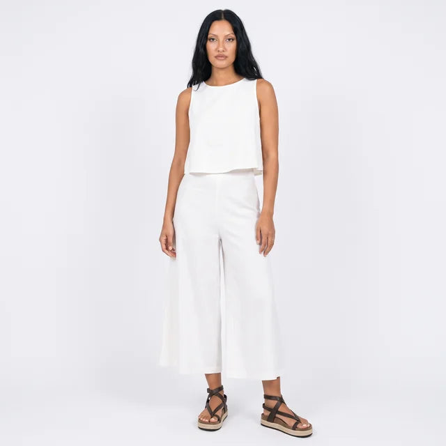 ADELAIDE Women's White Popover Wide Leg Sleeveless Jumpsuit