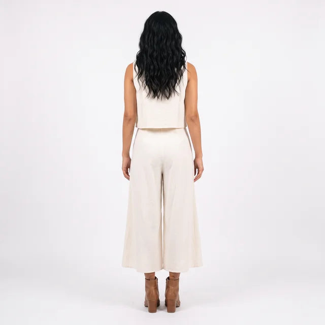 ADELAIDE Women's White Popover Wide Leg Sleeveless Jumpsuit