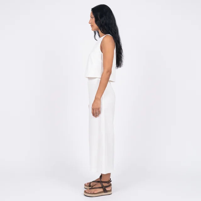 ADELAIDE Women's White Popover Wide Leg Sleeveless Jumpsuit