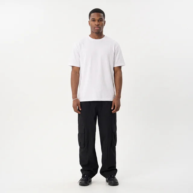 SANTIAGO Men's Black Summit Pleated Wide Leg Cargo Pants