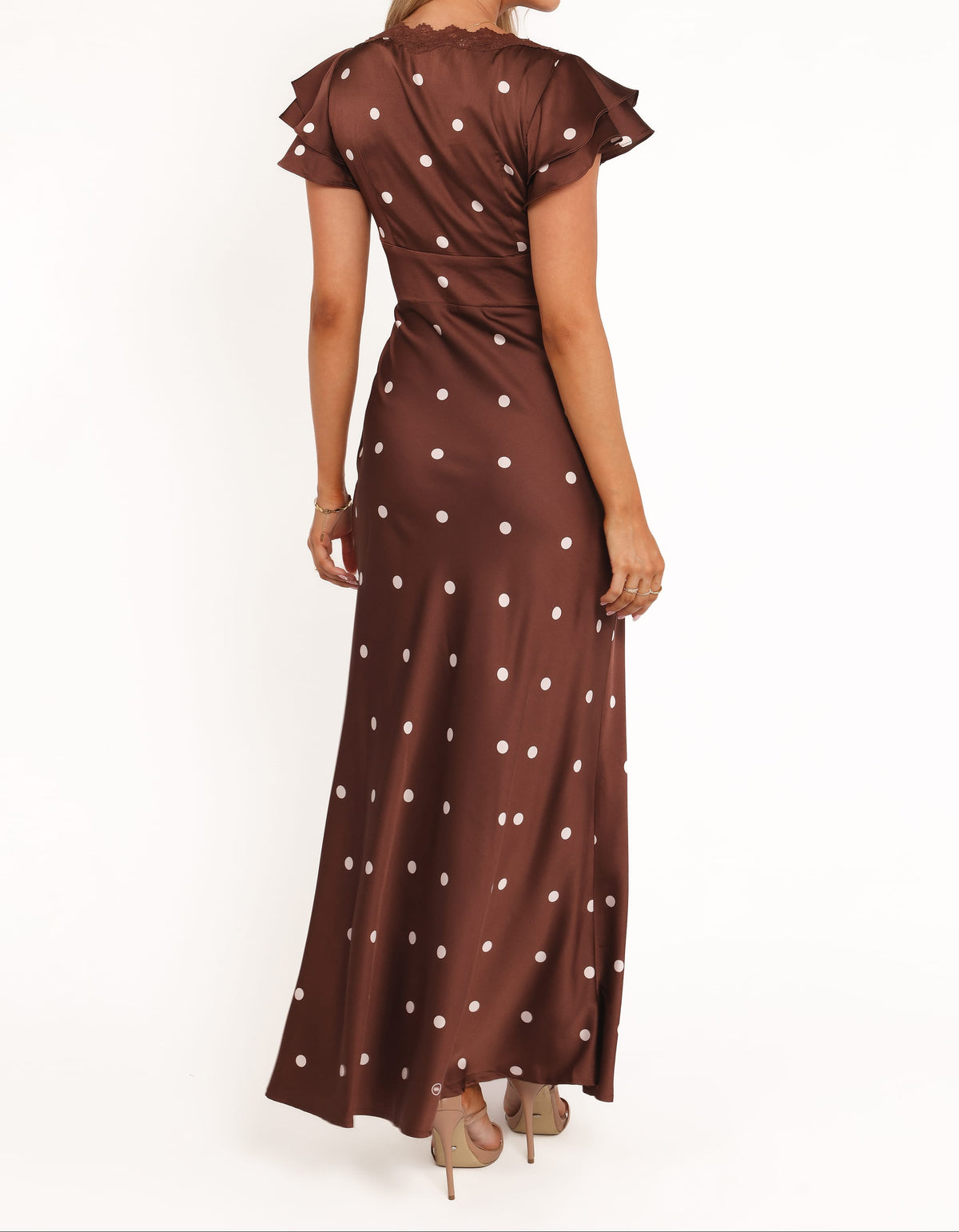CAMILLA Women's Brown Polka Dot Cap Sleeve Maxi Dress